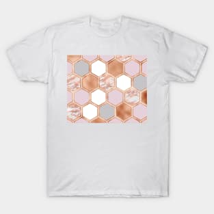 Mixed rose gold pinks and marble geometric T-Shirt